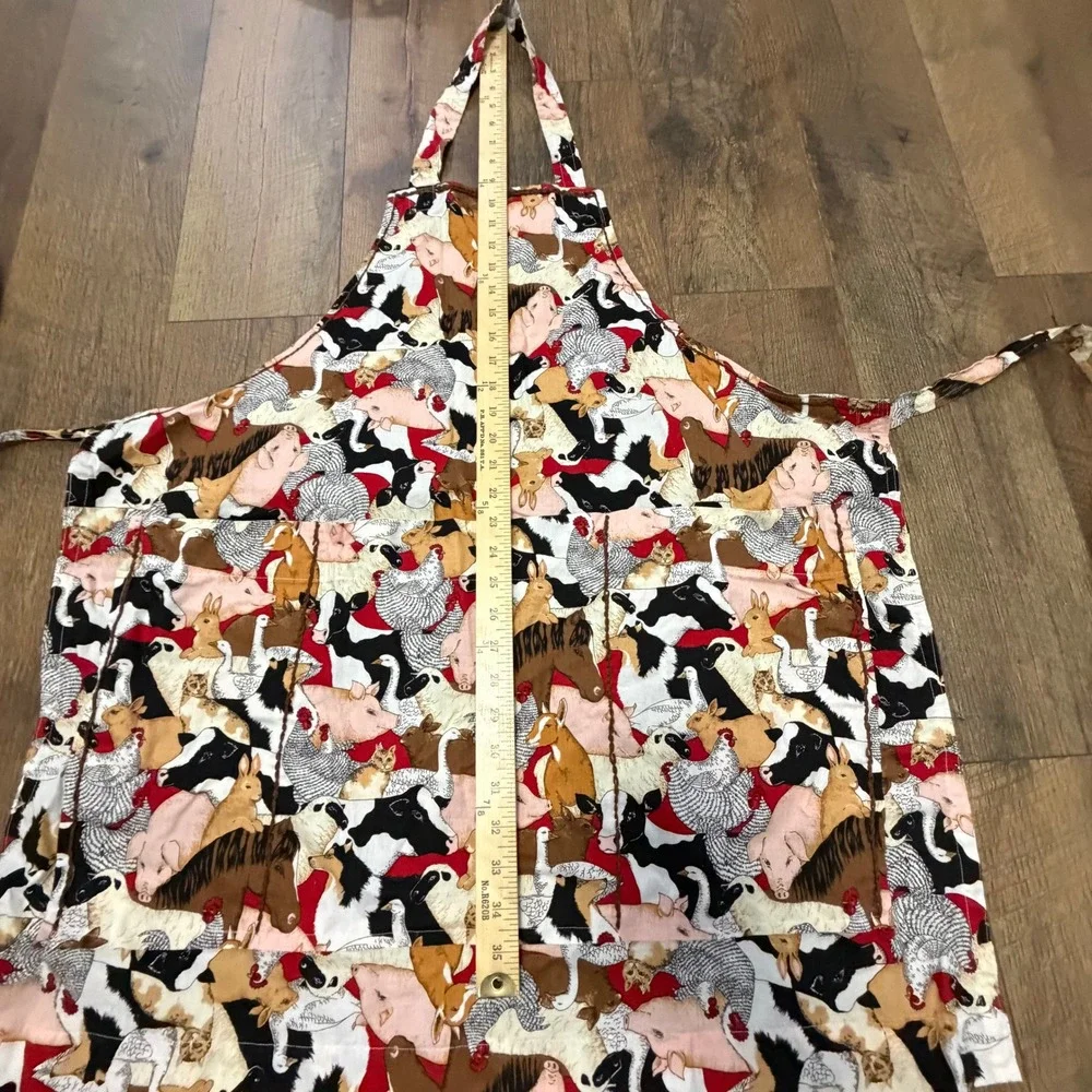 Handmade‎ Farm Animal Print Apron Multicolor with Brown Thread